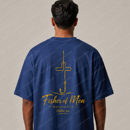 Fisher of Men Script Hook Cross Front and Back Top apparel mockup — 478 Custom Design