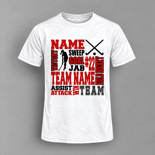 Custom Field Hockey Design Custom Top on white shirt, 478 Custom Design watermarked mockup