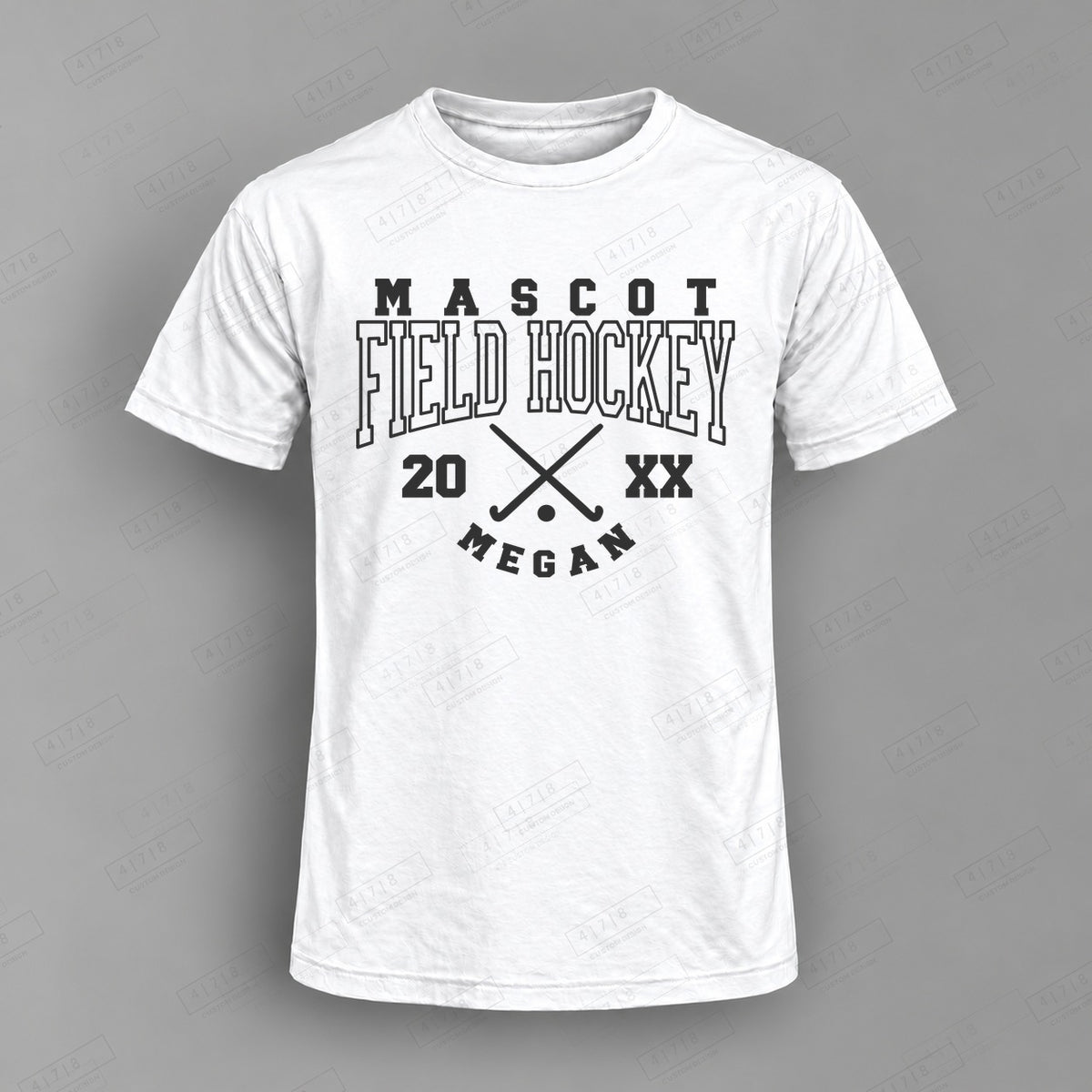 Custom Field Hockey Design 1-007 Top on white shirt, 478 Custom Design watermarked mockup