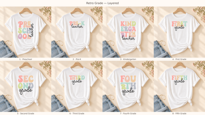 Retro Grade layered designs on rolled-sleeve tied white shirt, numbered options and 478 watermark