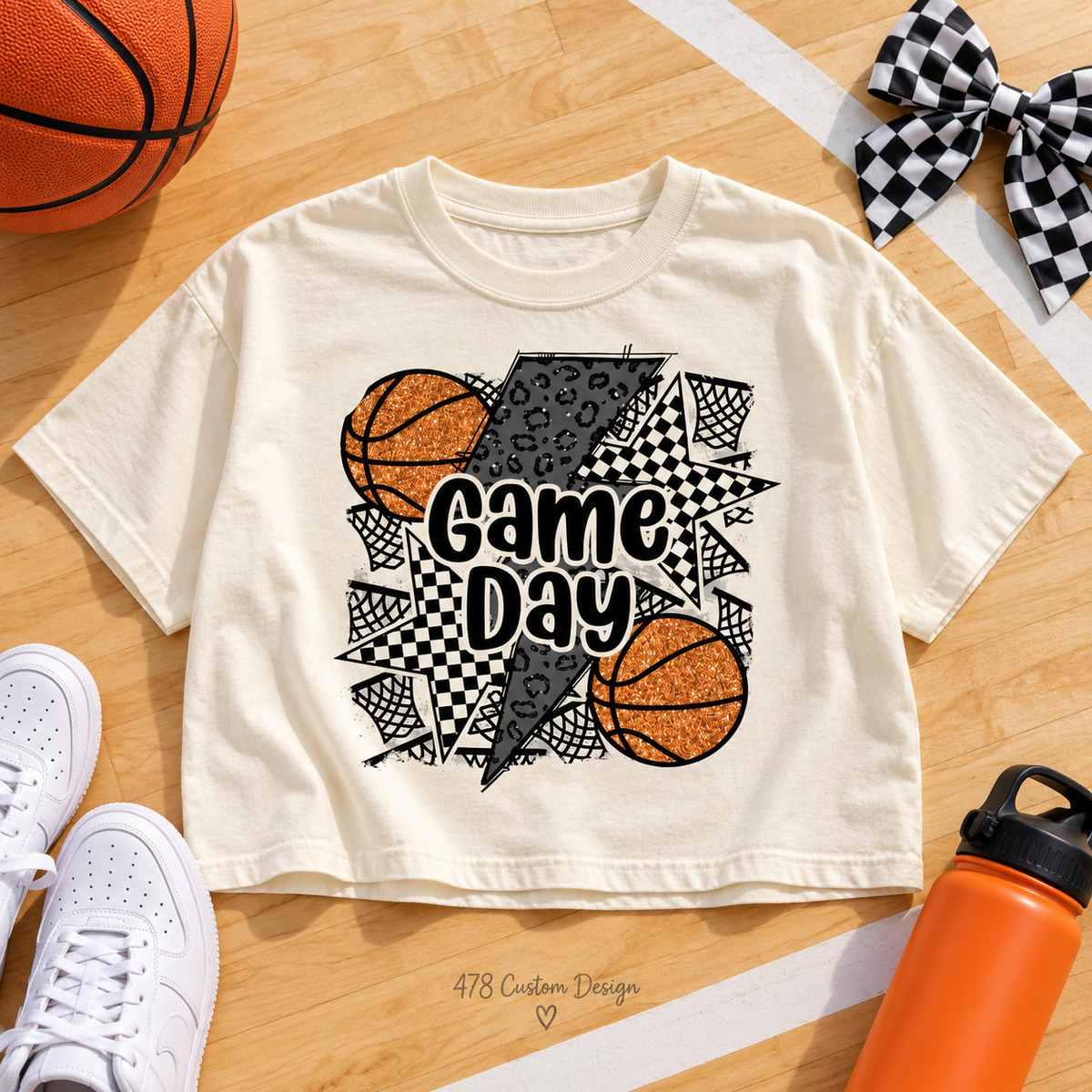 Ivory Basketball Game Day boxy crop tee flat lay