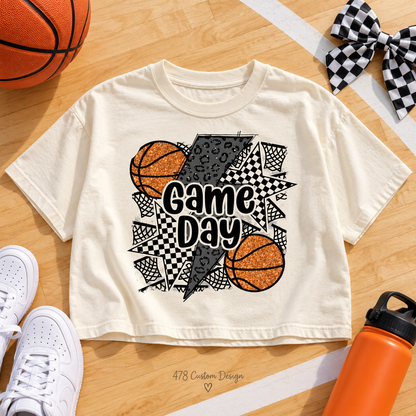 Ivory Basketball Game Day boxy crop tee flat lay