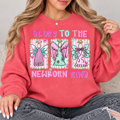 Glory to the Newborn King Angels Top design on a Watermelon crewneck sweatshirt