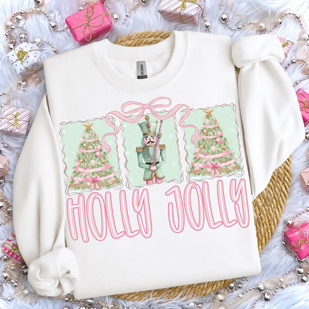 Holly Jolly Pink Bow Nutcracker Christmas Top — apparel mockup 1