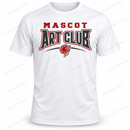 Personalized Art Club on full-length white dri-fit shirt