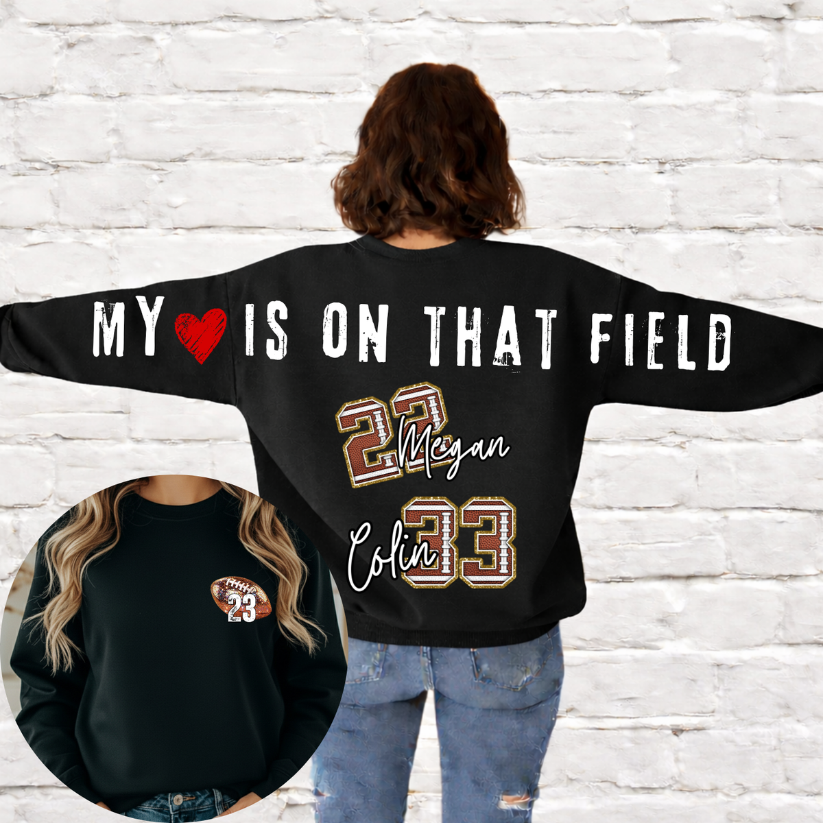 My Heart Is on That Field Football Top mockup showing the front and back design.