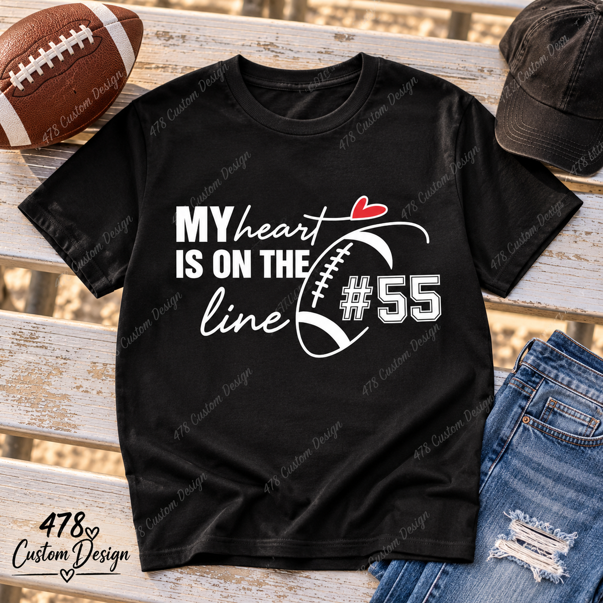 Black My Heart Is on the Line football shirt with example number 55