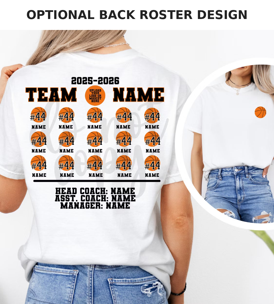Optional back roster design — basketball (+$8)