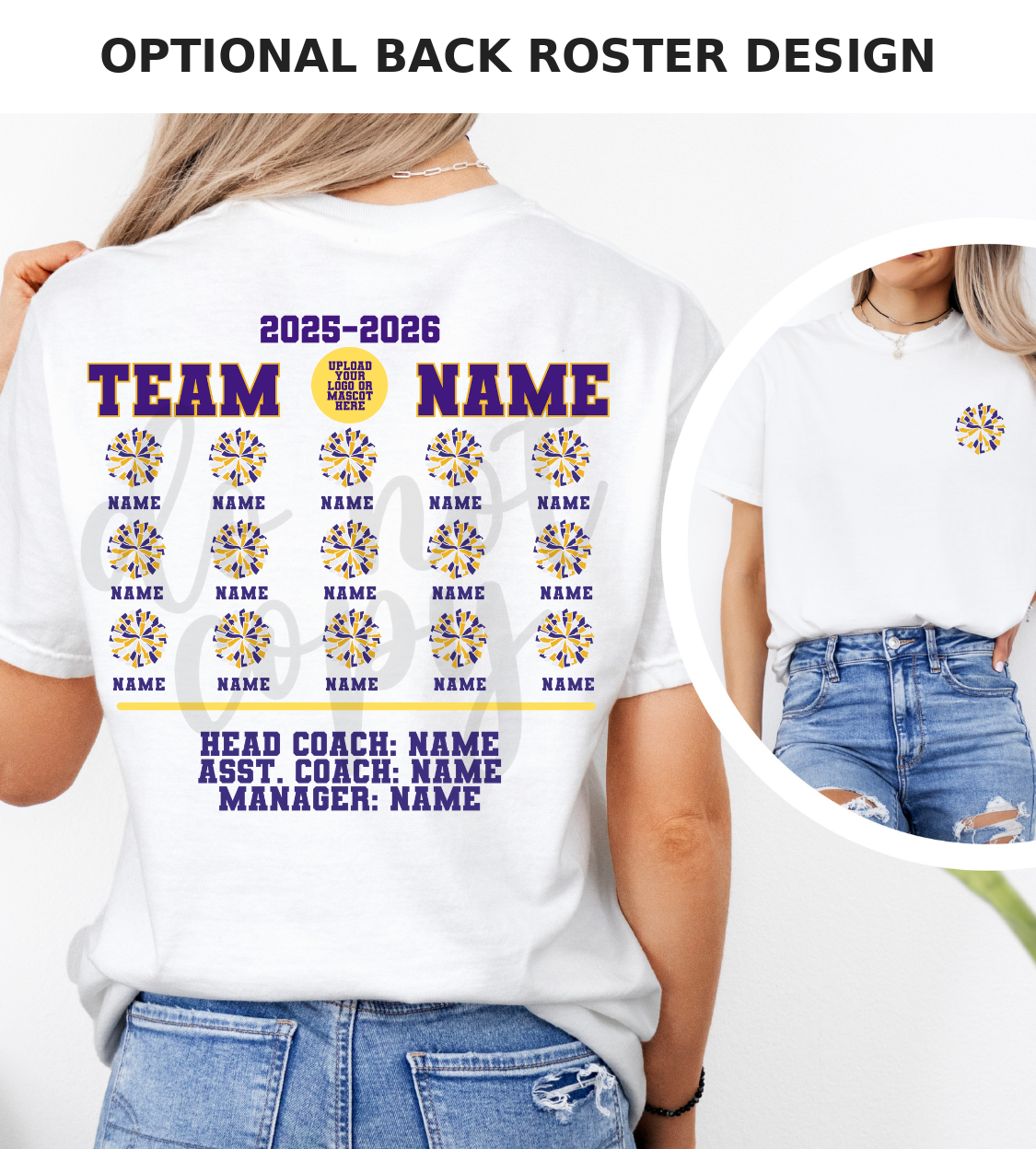 Optional back roster design — cheer (+$8)