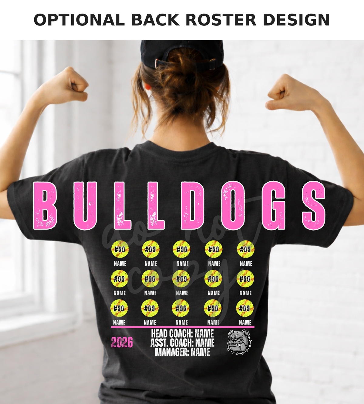 Optional back roster design — softball (+$8)
