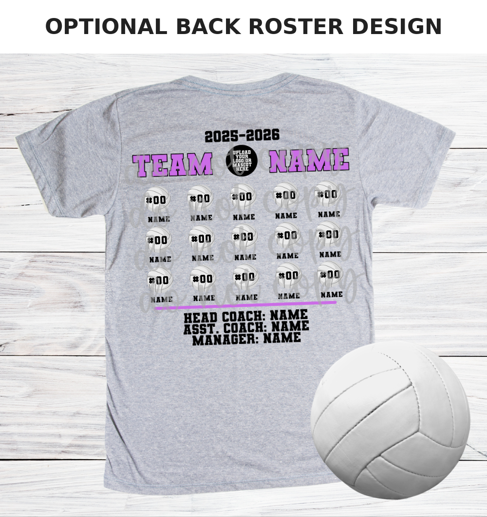 Optional back roster design — volleyball (+$8)