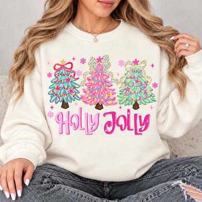 Pastel Holly Jolly Christmas Trees Top design on a Ivory crewneck sweatshirt