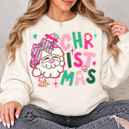 Pastel Santa Christmas Top design on a Ivory crewneck sweatshirt