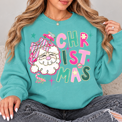 Pastel Santa Christmas Top design on a Seafoam crewneck sweatshirt