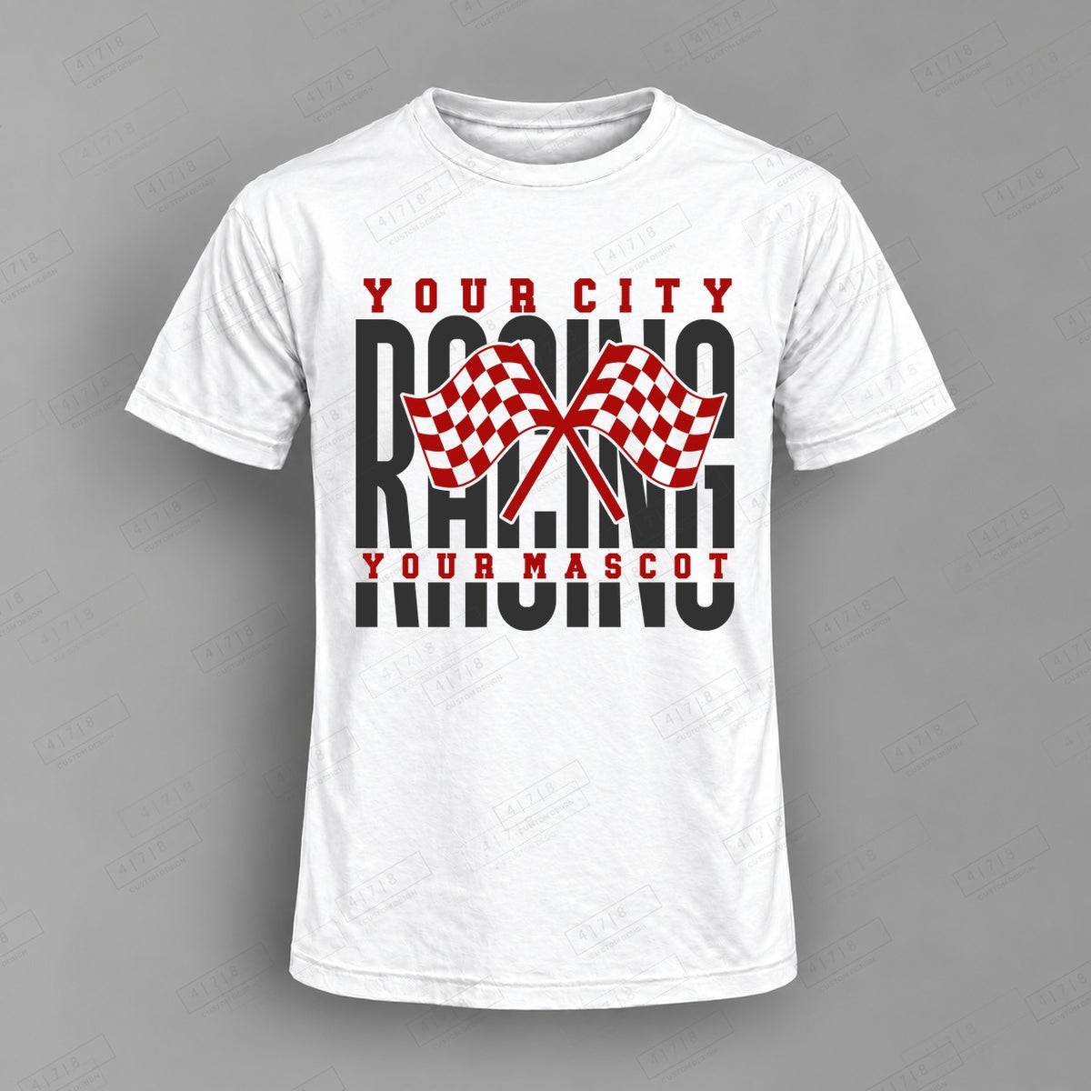 Custom Racing Design 1-003 Top on white shirt, 478 Custom Design watermarked mockup