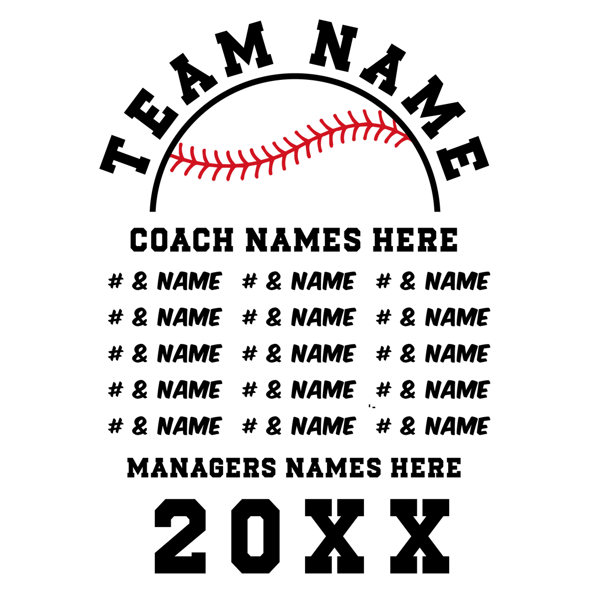 R01 — Arched Baseball roster layout example