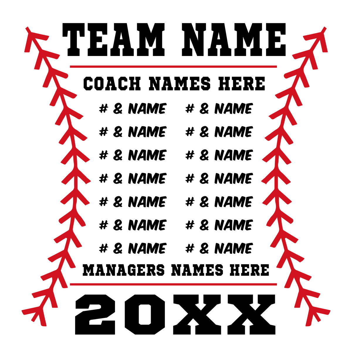 R02 — Baseball Stitch Border roster layout example