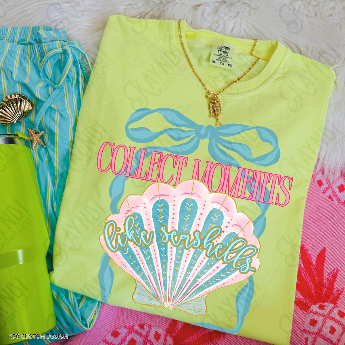 Collect Moments Like Seashells Top garment mockup with 478 Custom Design watermark