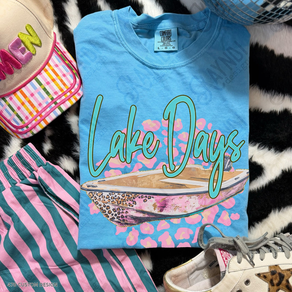 Lake Days Boat Top garment mockup with 478 Custom Design watermark