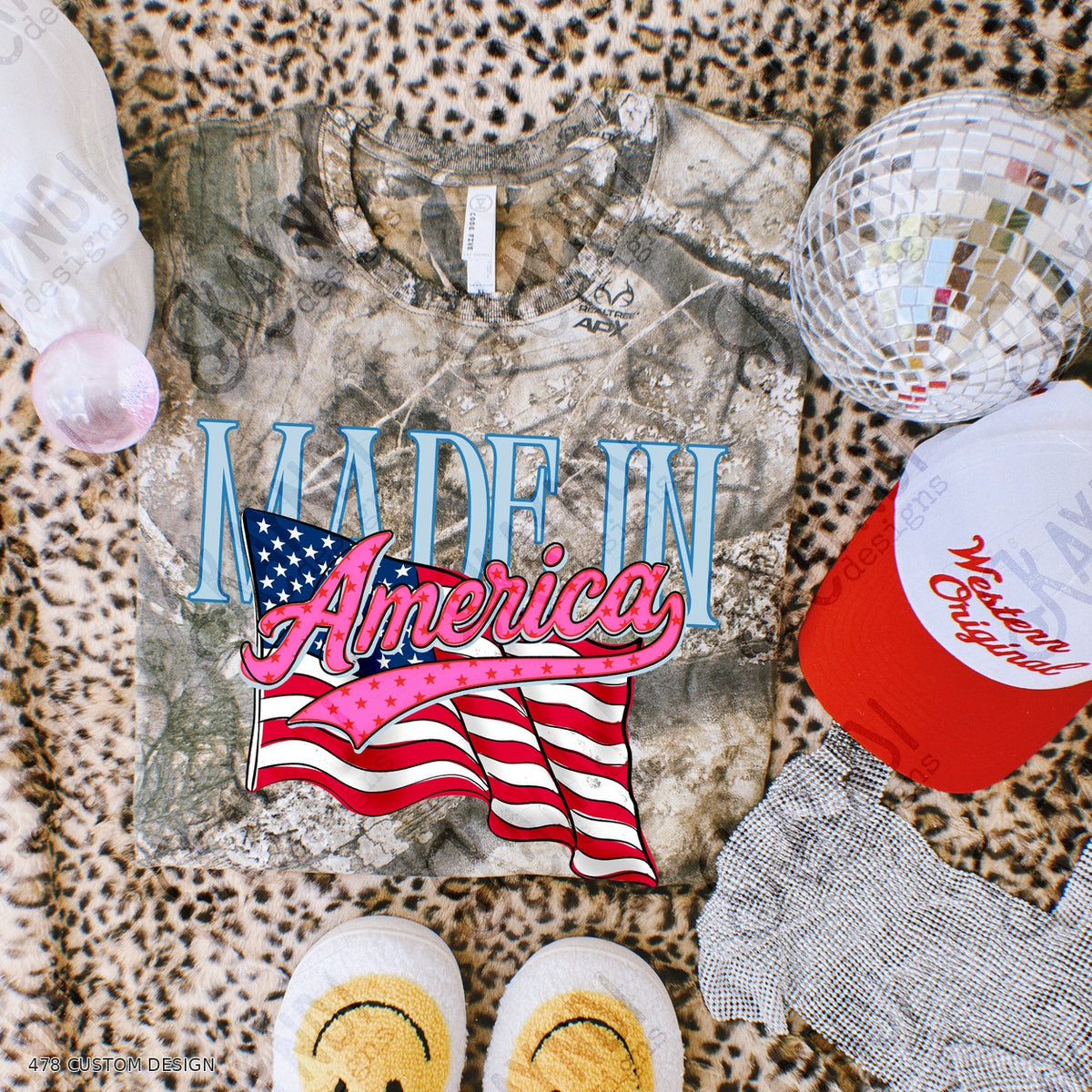 Made in America Top garment mockup with 478 Custom Design watermark