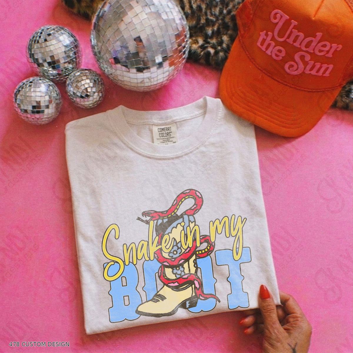 Snake in My Boot Top garment mockup with 478 Custom Design watermark