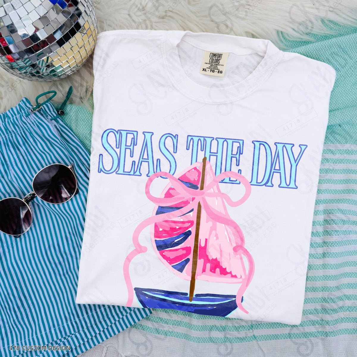 Seas the Day Top garment mockup with 478 Custom Design watermark