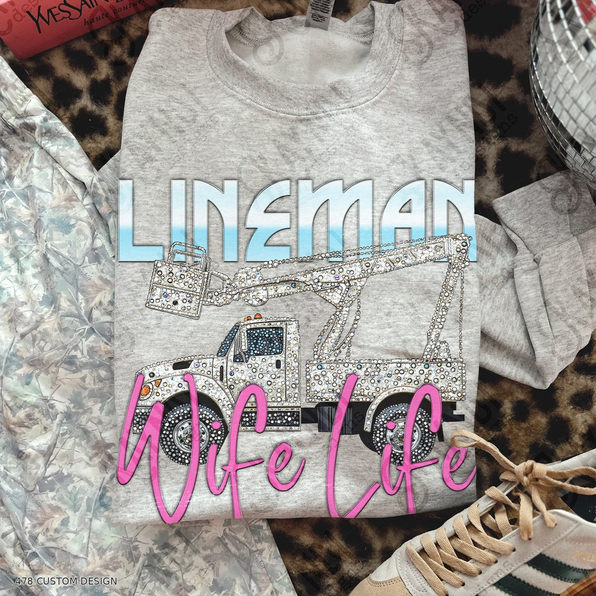 Lineman Wife Life Top garment mockup with 478 Custom Design watermark
