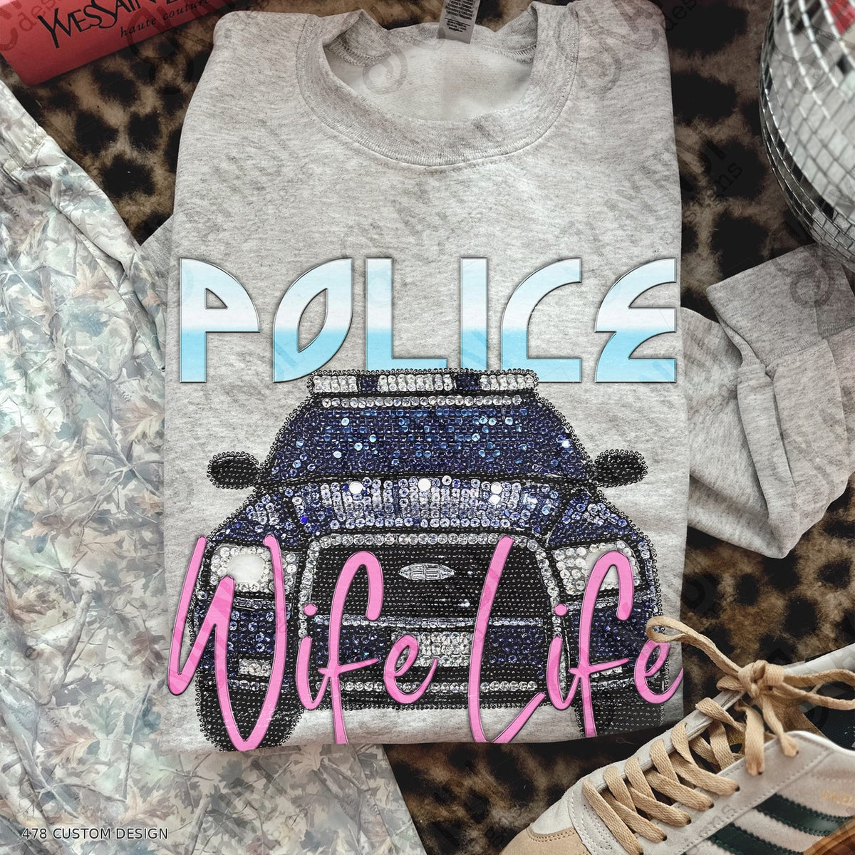 Police Wife Life Top garment mockup with 478 Custom Design watermark