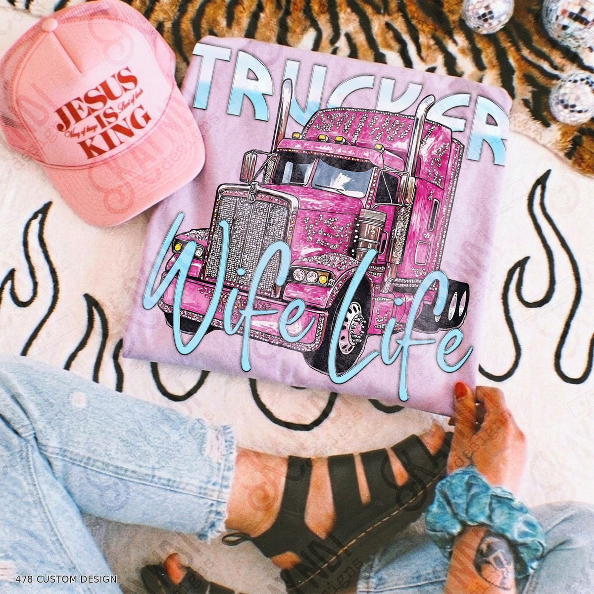 Trucker Wife Life Top garment mockup with 478 Custom Design watermark