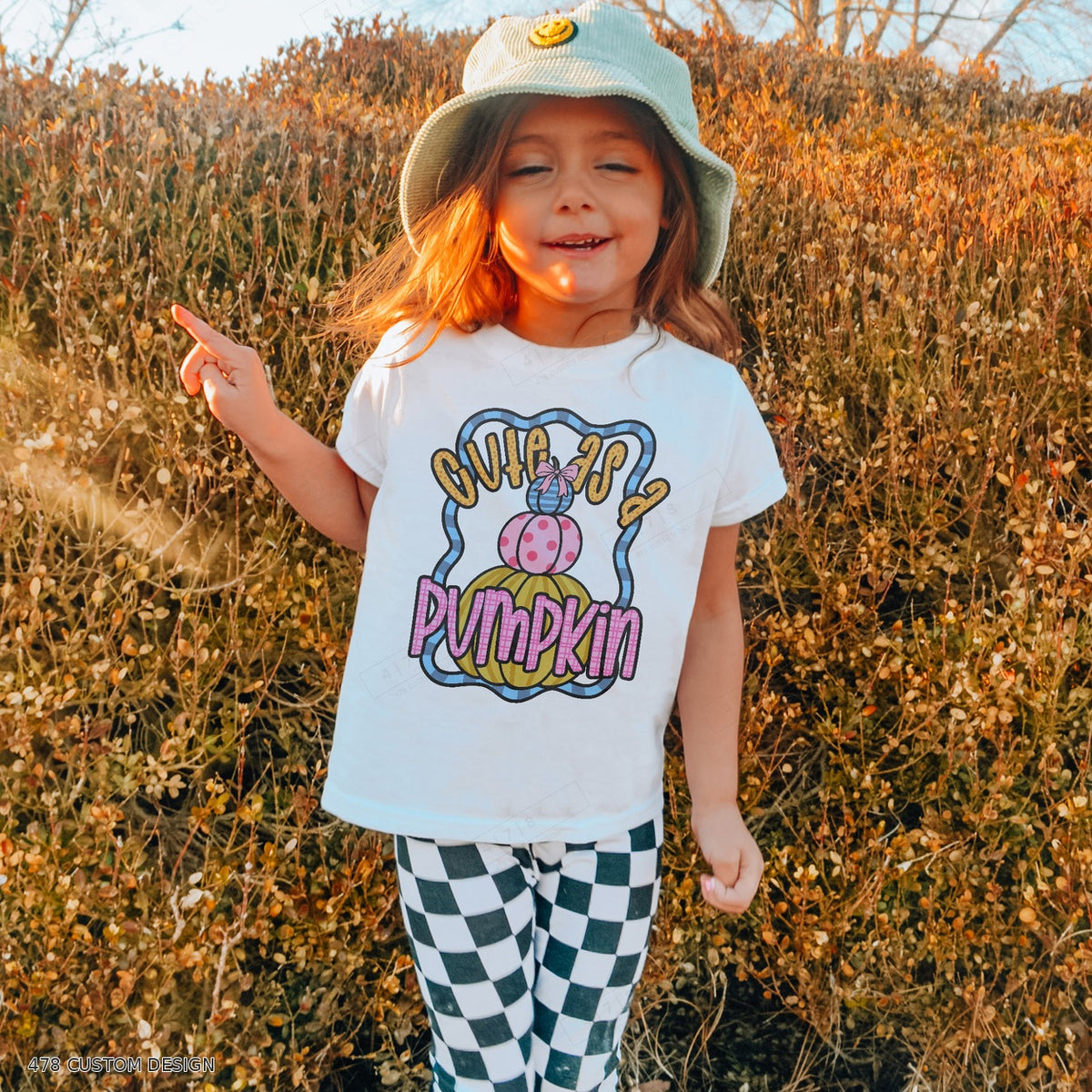 Cute as a Pumpkin Top garment mockup with 478 Custom Design watermark