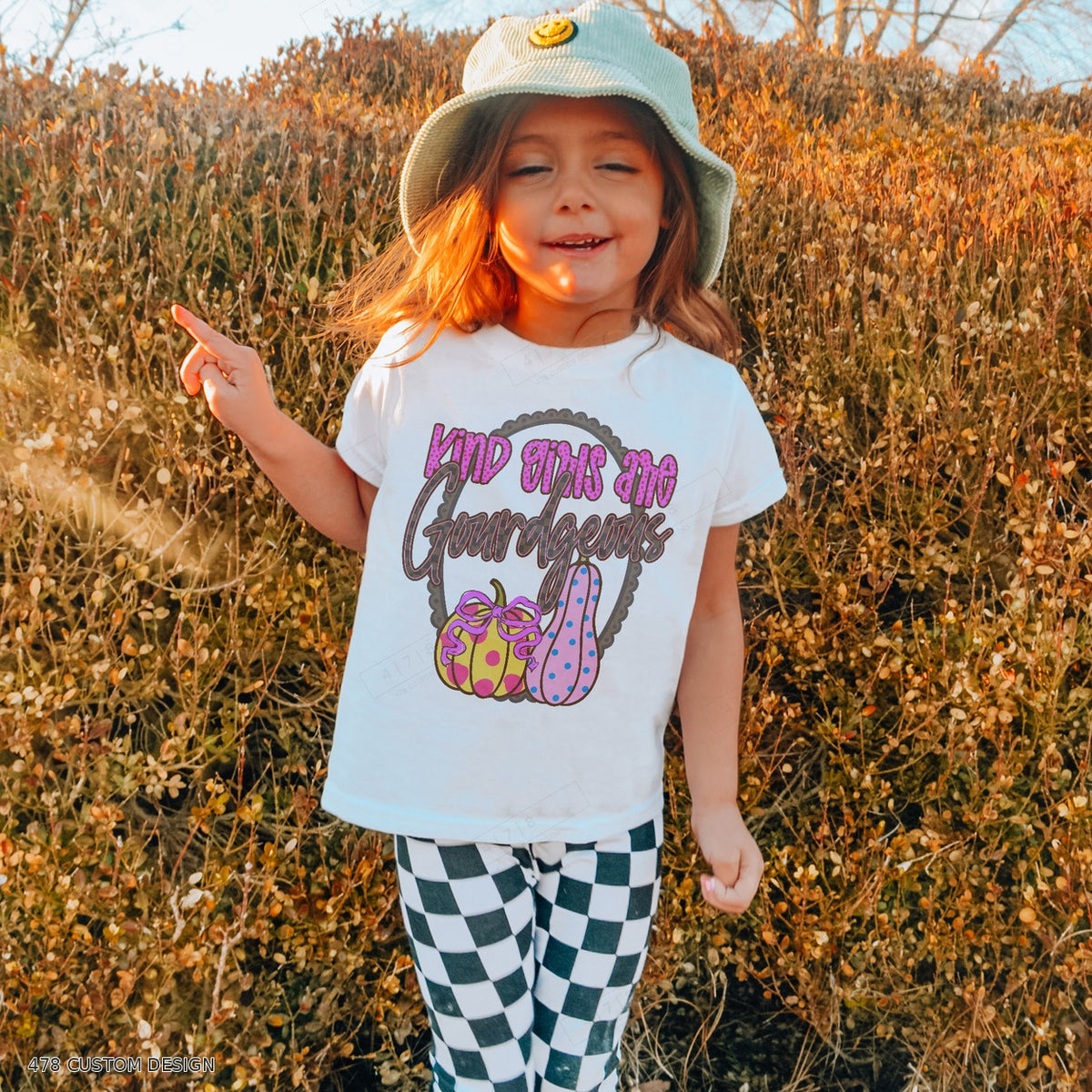 Kind Girls are Gourdgeous Top garment mockup with 478 Custom Design watermark