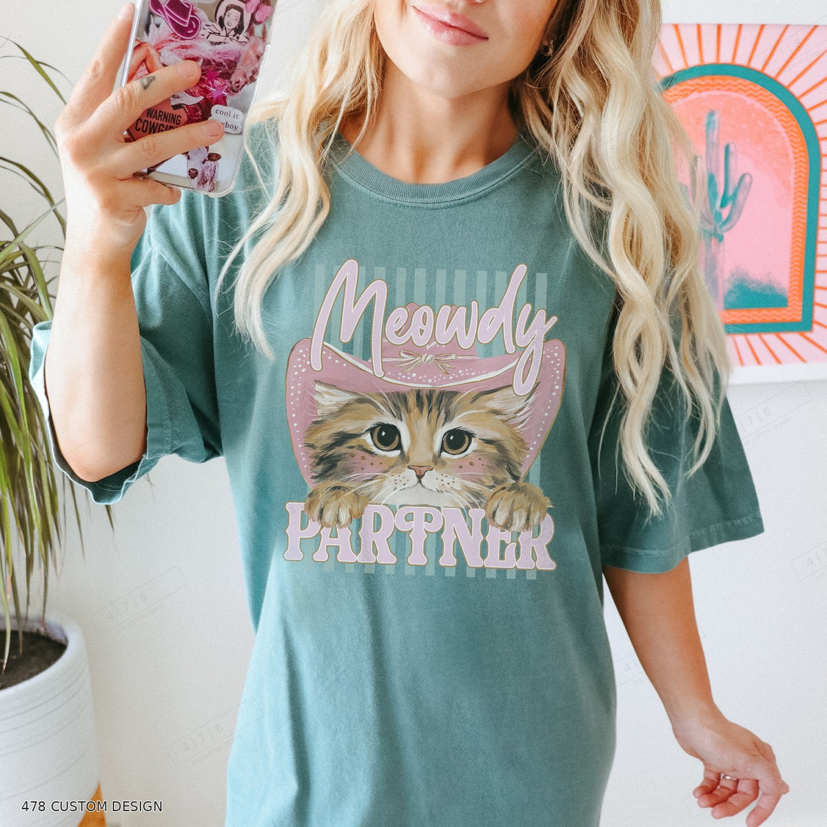 Meowdy Partner Top garment mockup with 478 Custom Design watermark