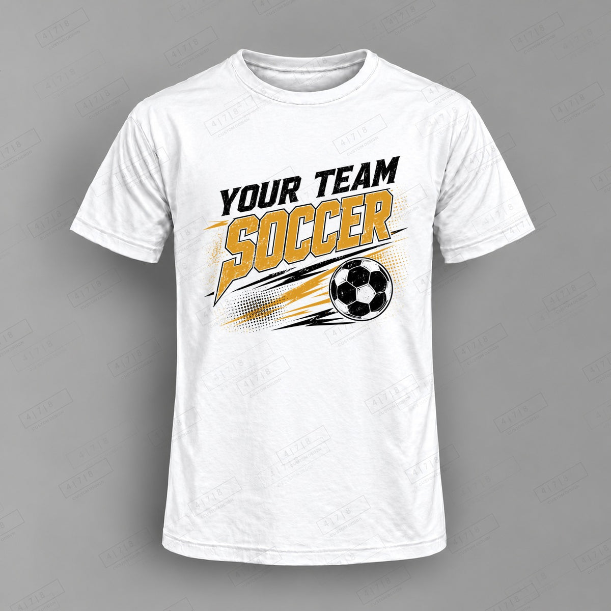 Custom Soccer Design 7-001 Top on white shirt, 478 Custom Design watermarked mockup