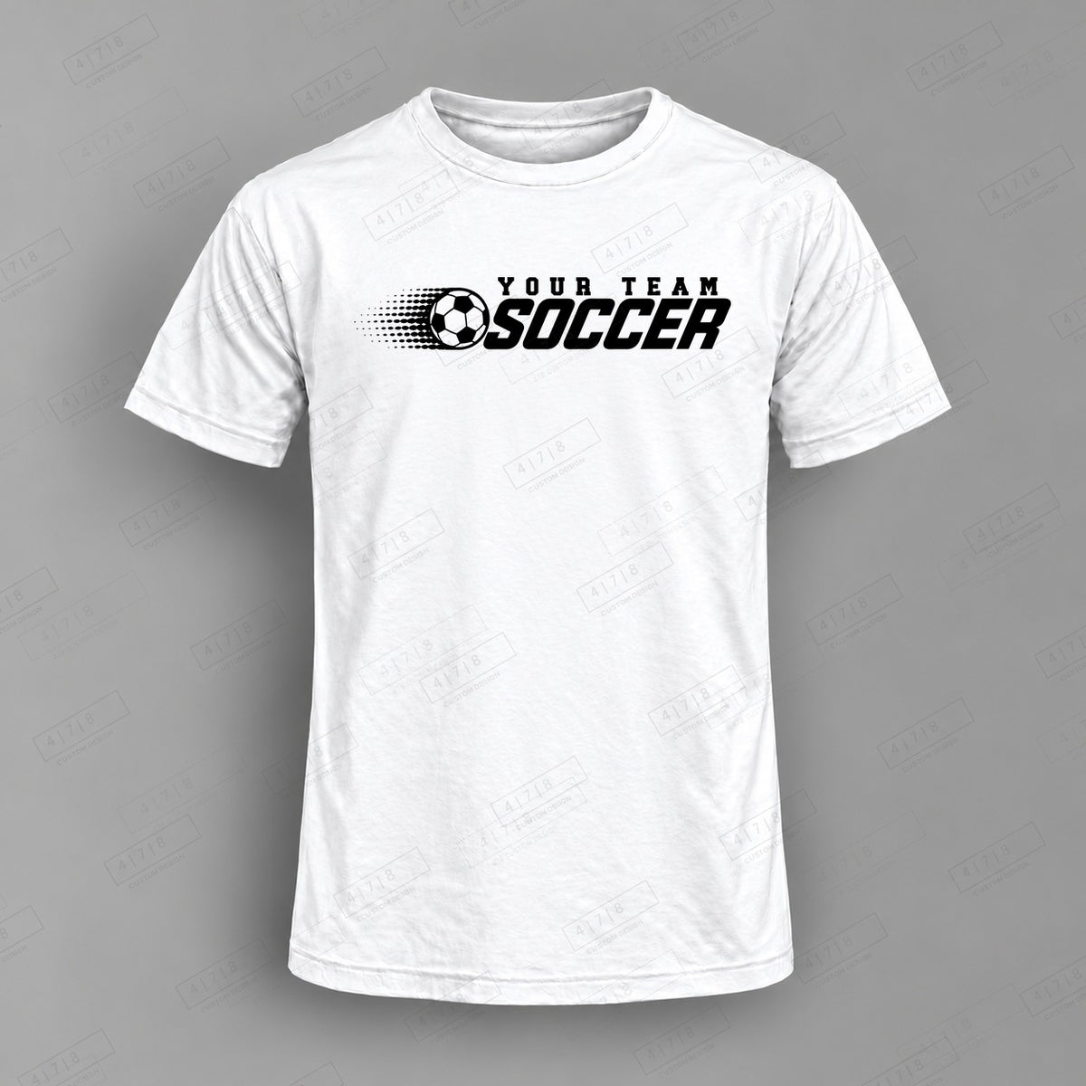 Custom Soccer Design 7-004 Top on white shirt, 478 Custom Design watermarked mockup