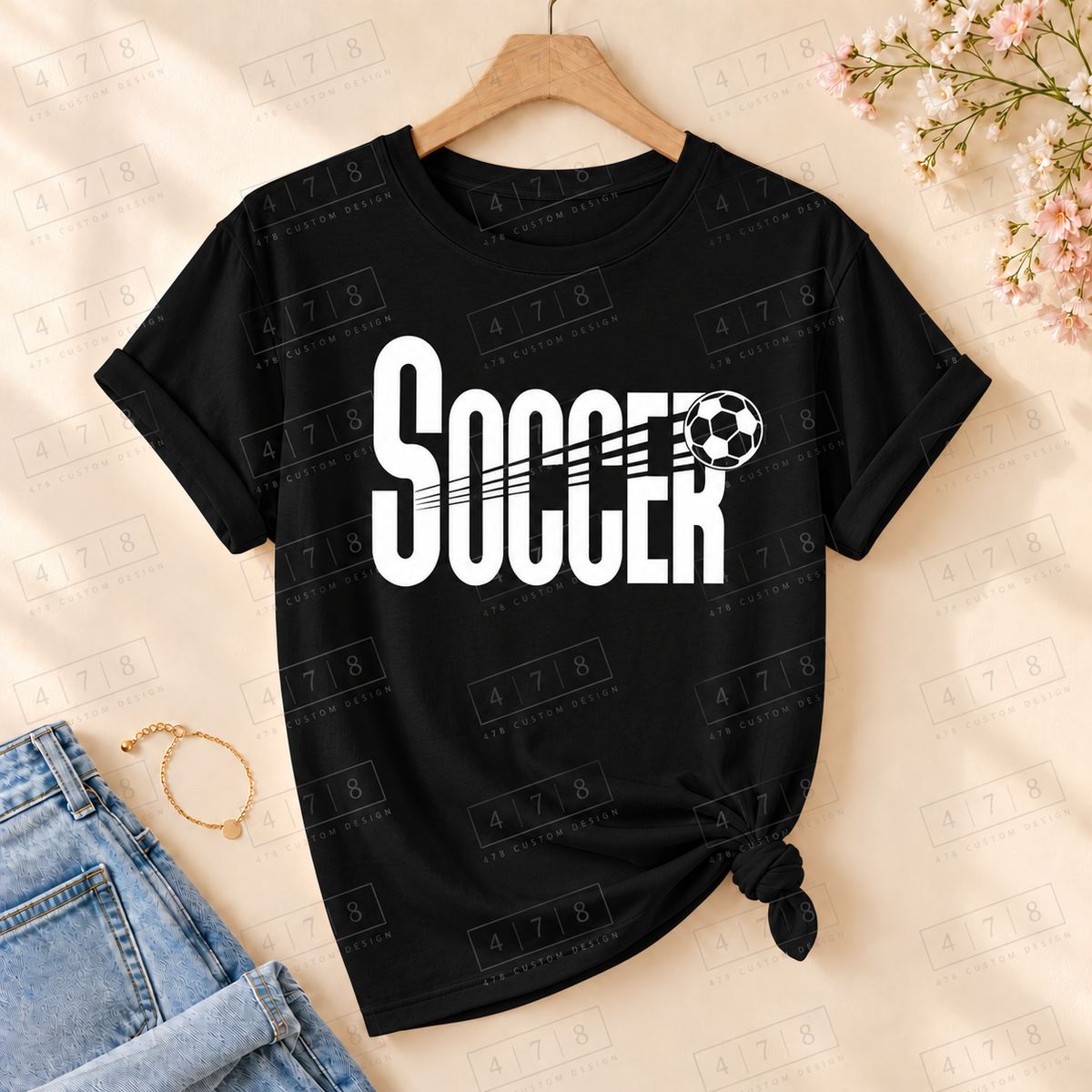 Soccer Speed Lettering Top on a black T-shirt