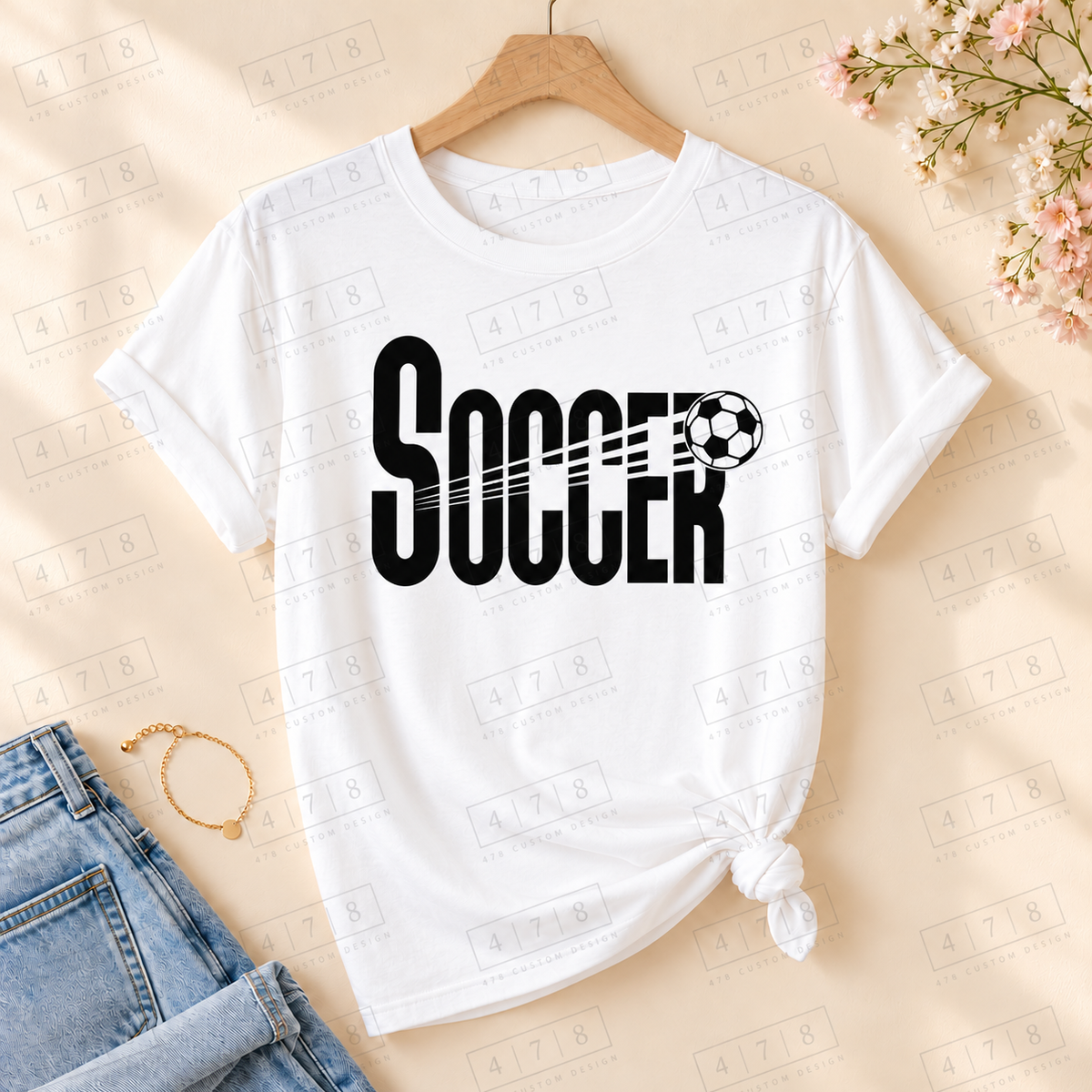 Soccer Speed Lettering Top on a white T-shirt