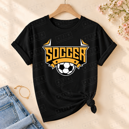 Gold Soccer Star Badge Top on a black T-shirt