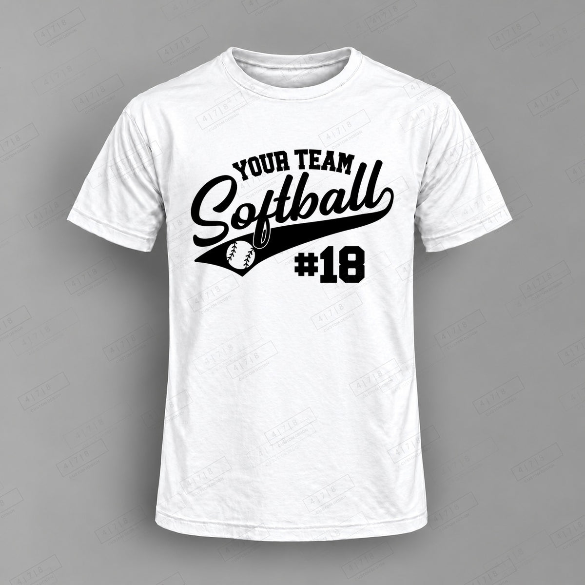 Custom Softball Design 2-0021 Top on white shirt, 478 Custom Design watermarked mockup