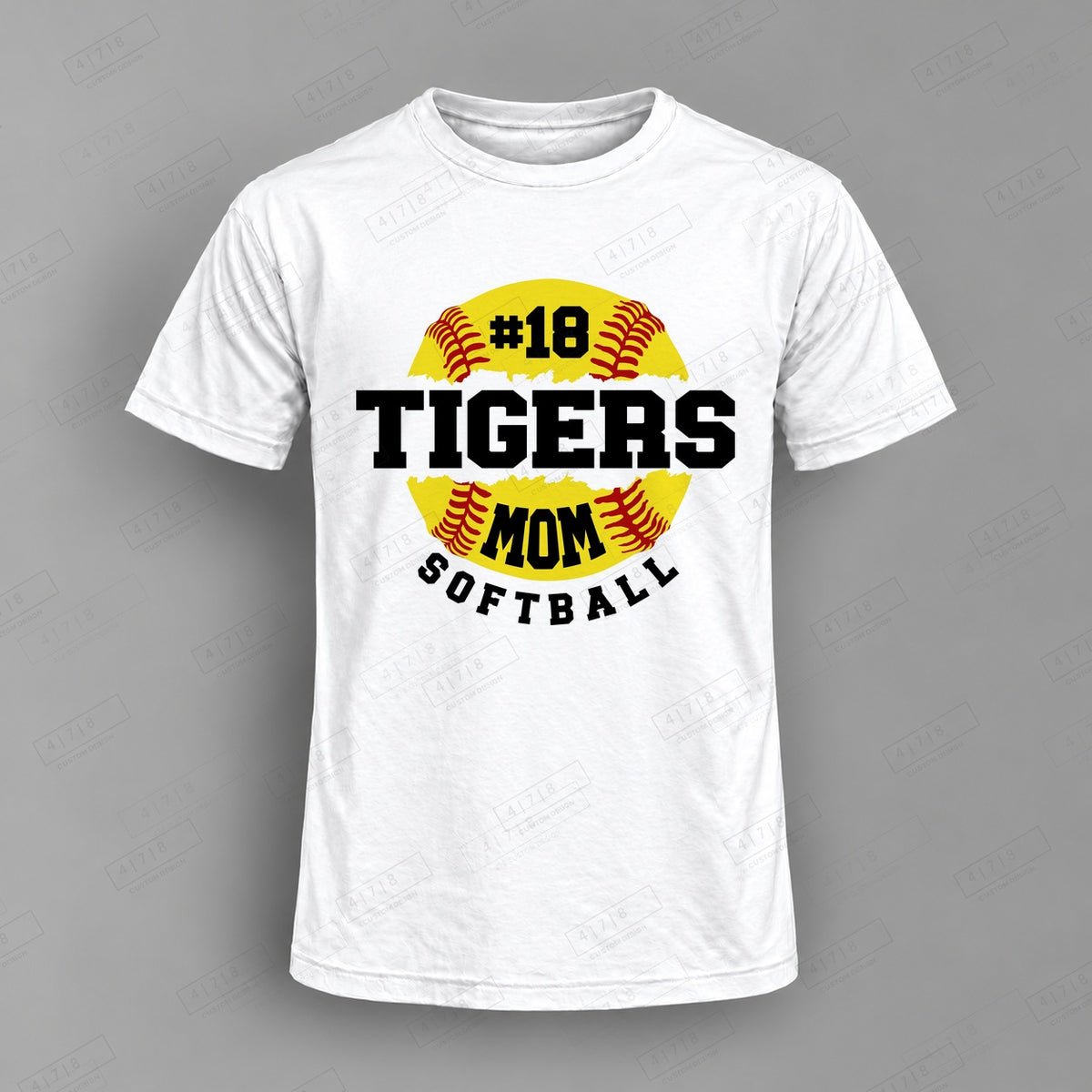 Custom Softball Mom Design 2-0022 Top on white shirt, 478 Custom Design watermarked mockup