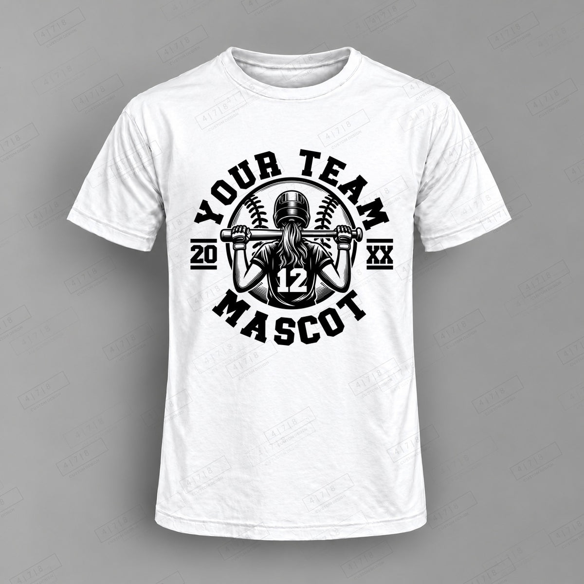 Custom Softball Design 4-0062 Top on white shirt, 478 Custom Design watermarked mockup