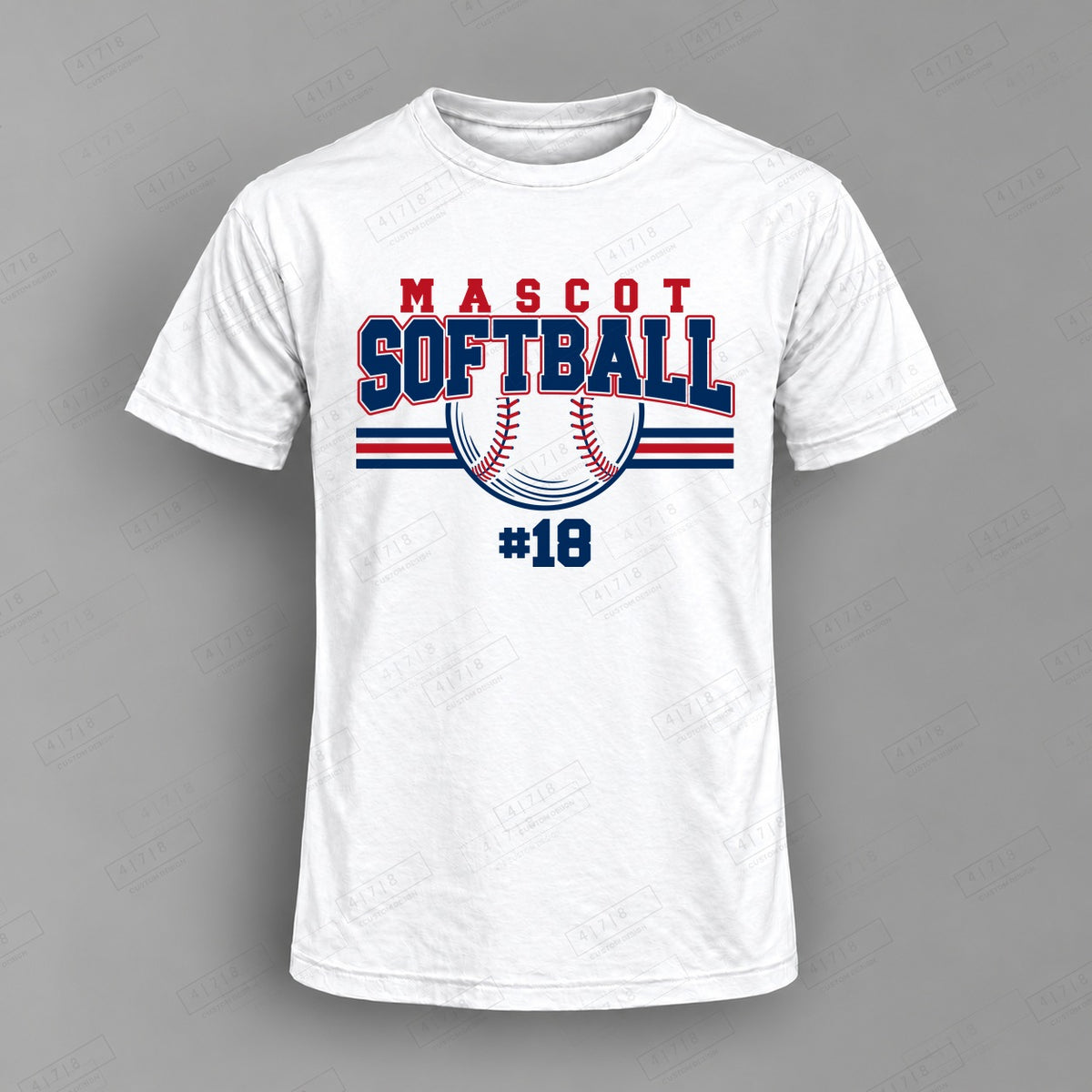 Custom Softball Design 5-0078 Top on white shirt, 478 Custom Design watermarked mockup