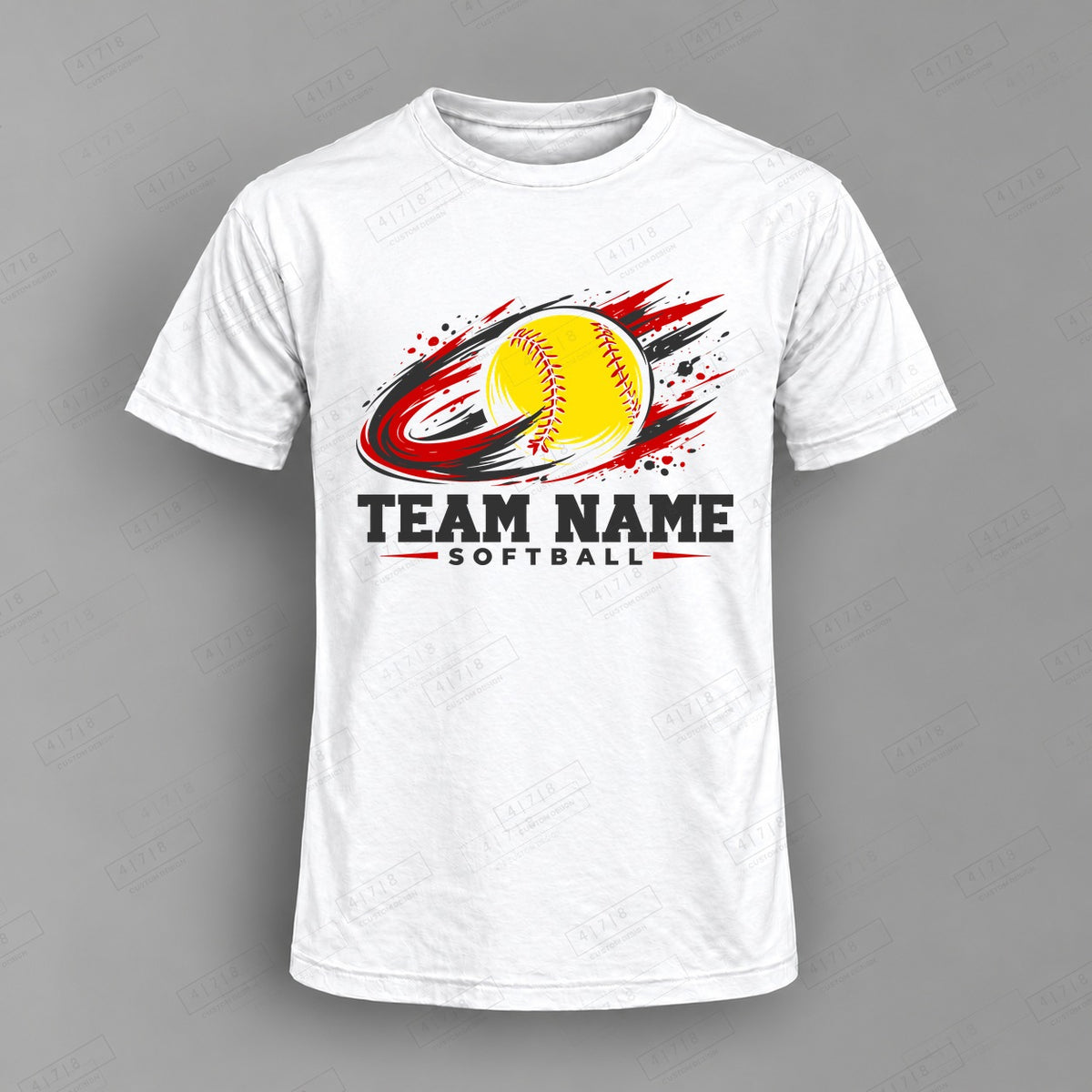 Custom Softball Design 6-001 Top on white shirt, 478 Custom Design watermarked mockup