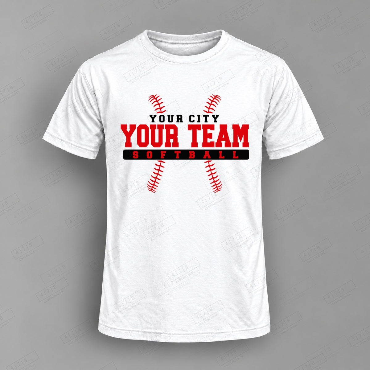 Custom Softball Design 8-004 Top on white shirt, 478 Custom Design watermarked mockup