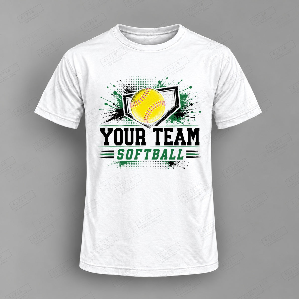 Custom Softball Design 8-005 Top on white shirt, 478 Custom Design watermarked mockup