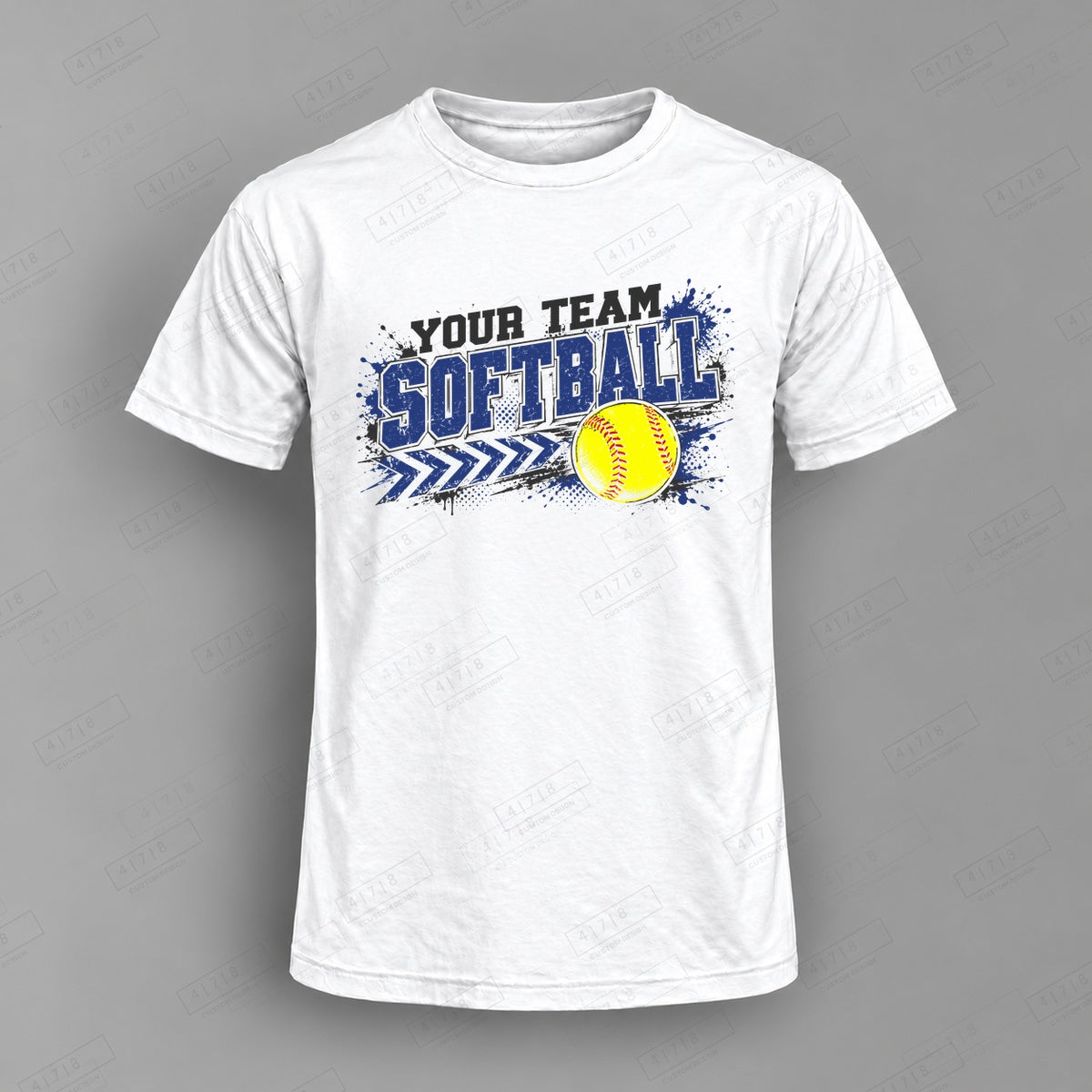 Custom Softball Design 8-006 Top on white shirt, 478 Custom Design watermarked mockup