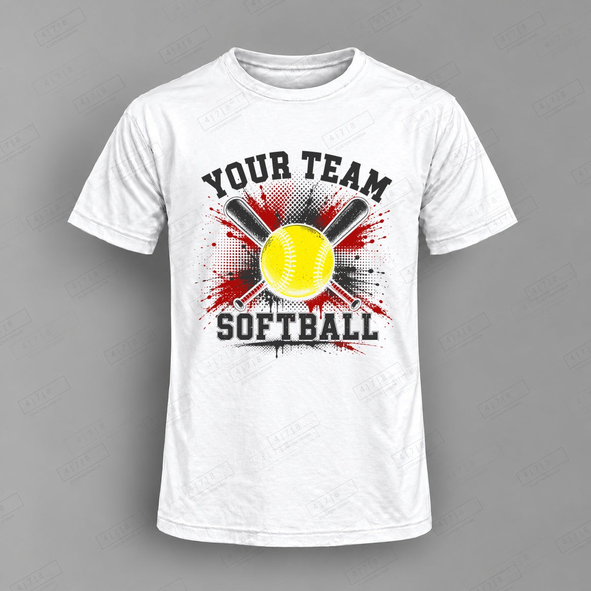 Custom Softball Design 8-007 Top on white shirt, 478 Custom Design watermarked mockup