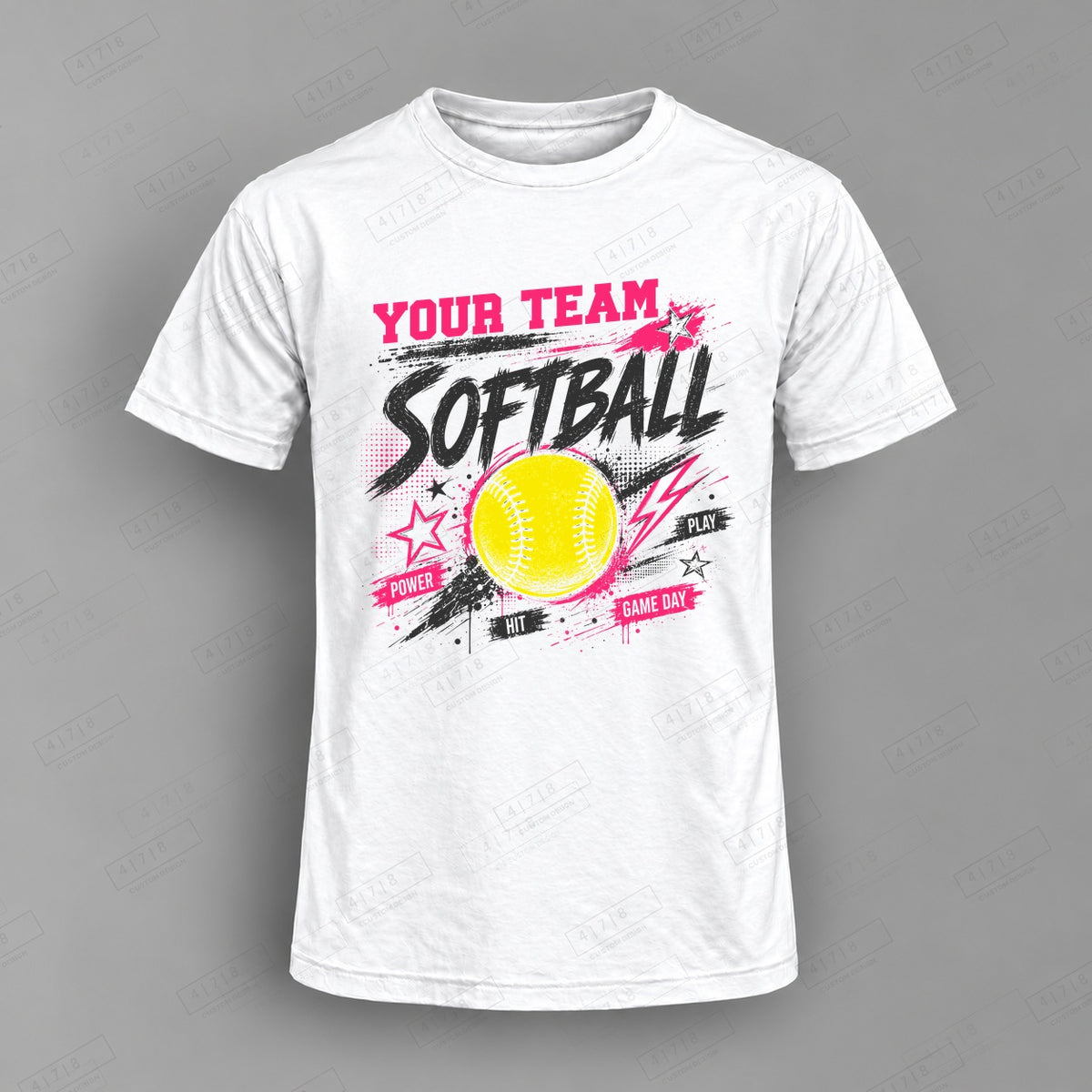 Custom Softball Design 8-008 Top on white shirt, 478 Custom Design watermarked mockup