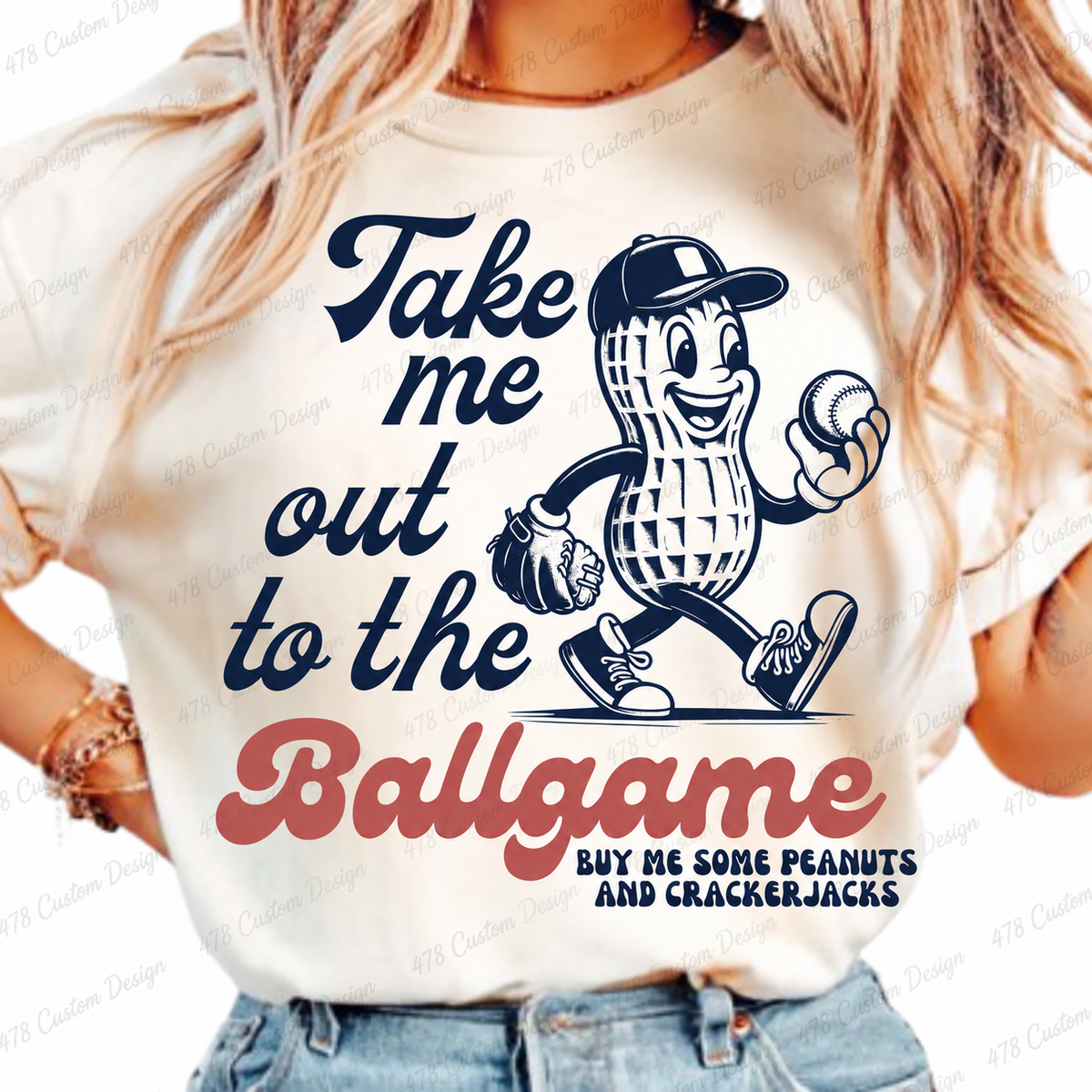 Take Me Out to the Ballgame Peanut Baseball Top — apparel mockup 3