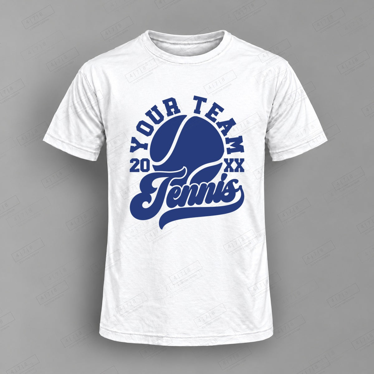 Custom Tennis Design 1-0017 Top on white shirt, 478 Custom Design watermarked mockup