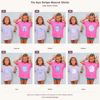Custom Tie Dye Stripe Mascot Shirts — Examples & Many More numbered examples 7 through 12 478 Custom Design watermarked garment mockups